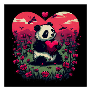 Poster Cute Panda Holding Heart - cadeau de la Saint-Vale