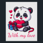 Poster Cute Panda Hugging Heart<br><div class="desc">Add a touch of sweetness and fun to your gift with this charming design of a cartoon panda hugging a bright red heart next to a beautiful gift box. The artwork combines cheerful colors and a warm expression, making it a perfect choice for Valentine's Day, anniversaries, or as a thoughtful...</div>