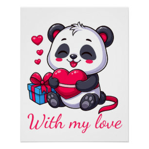 Poster Cute Panda Hugging Heart