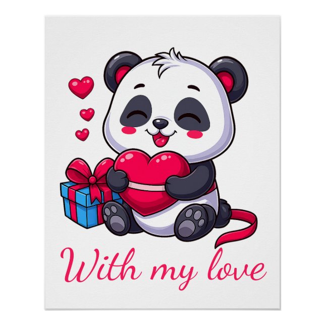 Poster Cute Panda Hugging Heart (Devant)