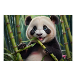 Poster Cute Panda Mange Du Bambou