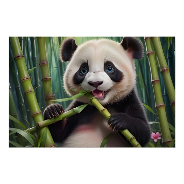 Poster Cute Panda Mange Du Bambou (Devant)