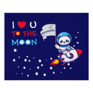 Poster Cute Panda Ours Astronaut Sur Rockship Kids