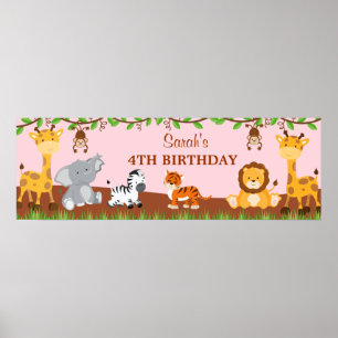 Poster Cute Safari Jungle Animaux Anniversaire