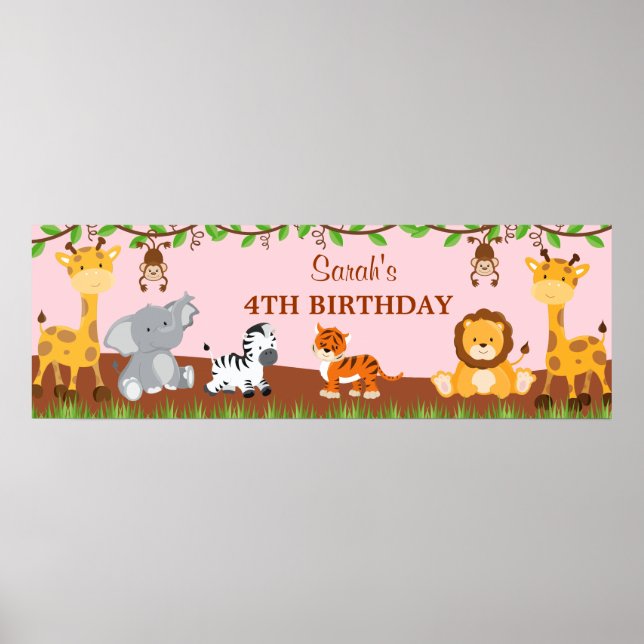 Poster Cute Safari Jungle Animaux Anniversaire (Devant)