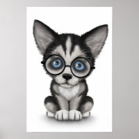 Cute Sibérienne Husky Chiot Portant des lunettes B