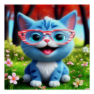 Poster Cute souriant bleu Kitten-556655