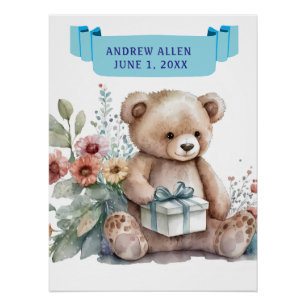 Poster CUTE TEDDY AVEC CADEAU PACKAGE AVEC NOM Anniversai