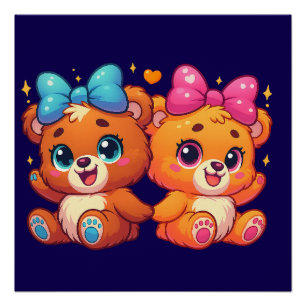 Poster Cute Twin Teddy Bears