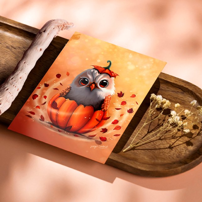 Poster Cute Wildlife Of An Owl's Echo: Autumn's Guardian (Stylized preview of the poster A perfect enchanting touch for your cozy home decor.)