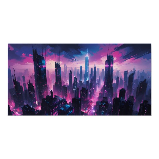 Poster Cyberpunk Glow Cityscape - Futuriste Neon Skyline (Devant)