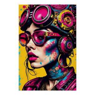 Poster Cyberpunk Neon Rebel - Futuristic Streetwear Art