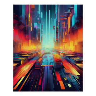 Poster Cyberpunk Neon Street - Futuriste Sci-Fi City Art