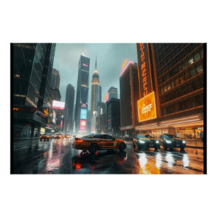 Poster Cyberpunk Skyscrapper City Cars