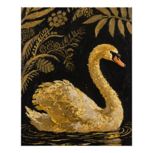 Poster Cygne d'or sur une étang de minuit