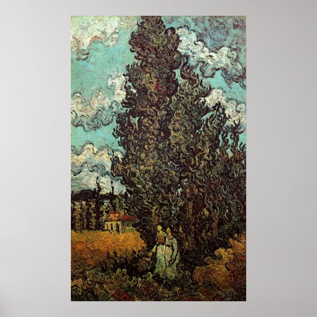 Poster Cyprès et deux femmes de Vincent van Gogh (Devant)