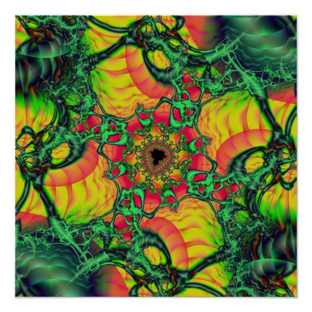 Poster D | Art fractal vert et jaune (Devant)
