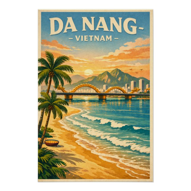 Poster Da Nang ville, Vietnam, dans un classique rétro (Devant)