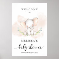 Poster d'accueil baby shower éléphant mignon 24x36