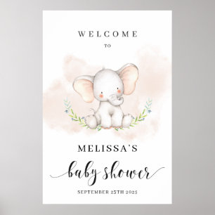 Poster d'accueil baby shower éléphant mignon 24x36