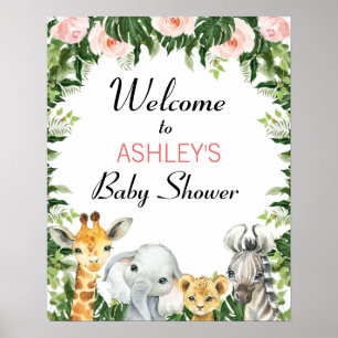 Poster d'accueil Baby shower Floral Safari Girls