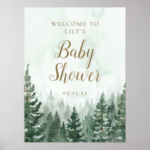 Poster d'accueil du Baby shower de forêt de pins r