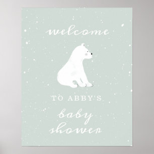 Poster d'accueil du Baby shower de neige bleu Ours