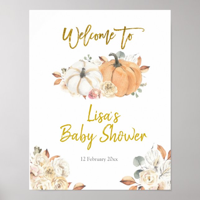 Poster d'accueil du Baby shower Floral Blanc Citro (Devant)