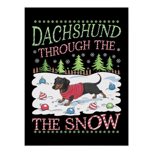 Poster Dachshund à travers la neige (Devant)