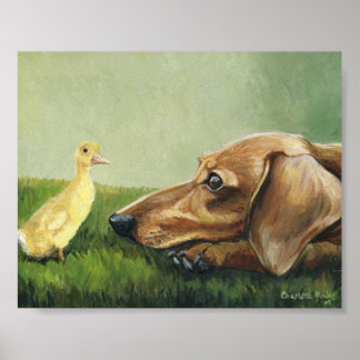 Poster "Dachshund and Duckling" Canevas d'art pour chiens