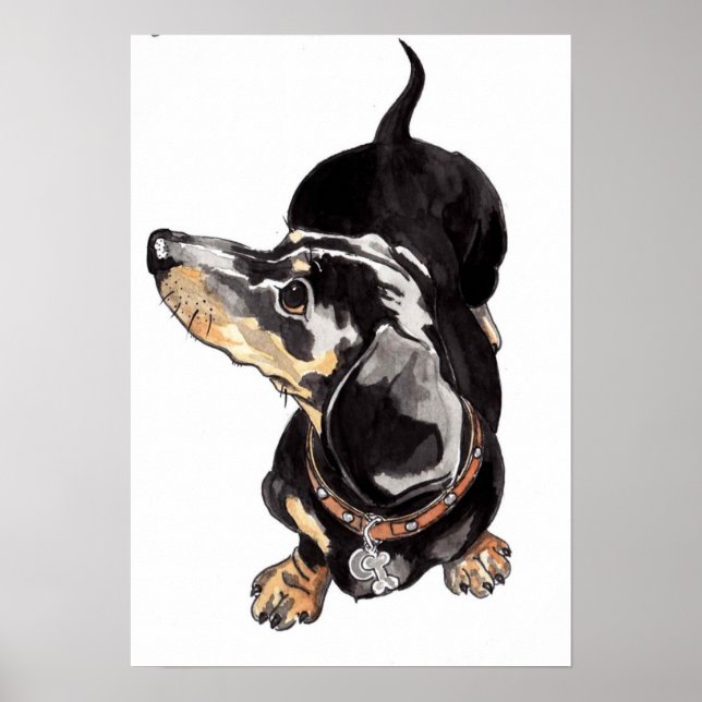 Poster Dachshund aquarelle peinture par Annabel Tarrant (Devant)