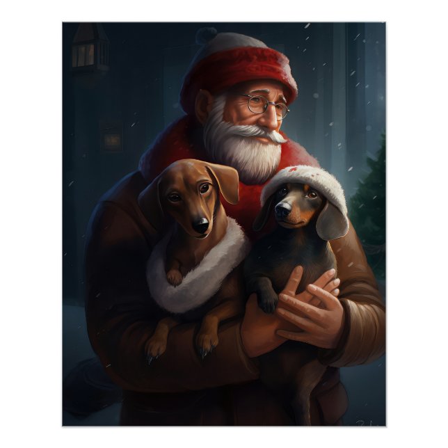 Poster Dachshund Avec Noël Festif Du Père Noël (Devant)