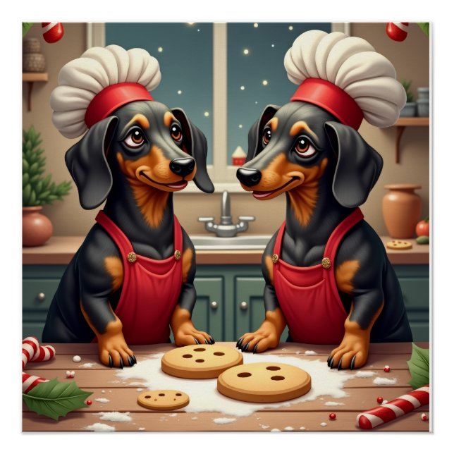 Poster Dachshund Christmas Cookie Bakers Holiday Painting (Devant)