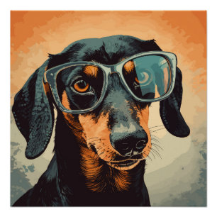Poster Dachshund en lunettes