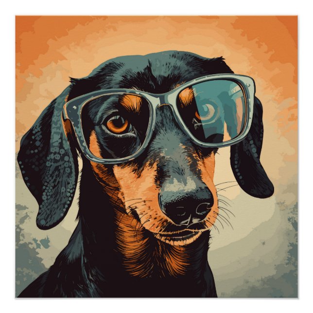 Poster Dachshund en lunettes (Devant)