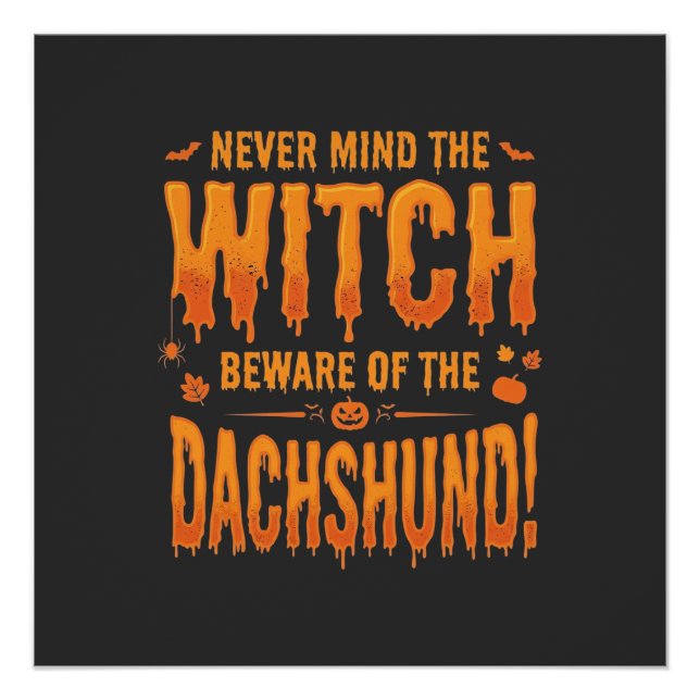 Poster Dachshund Halloween Sorcière Avertissement Typogra (Devant)