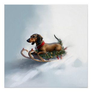 Poster Dachshund hiver neige de Noël