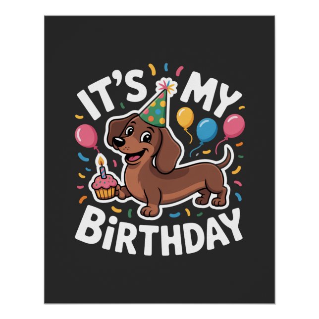 Poster Dachshund It's My Birthday (Devant)
