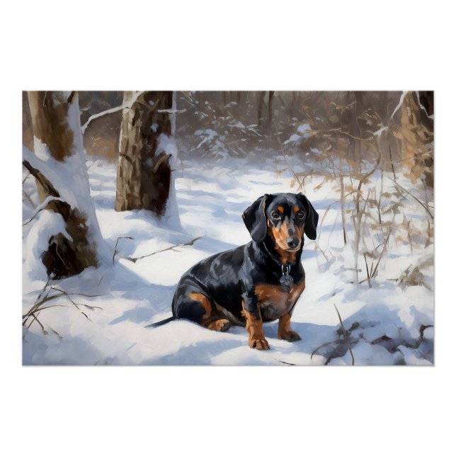 Poster Dachshund Laissez tomber la neige Noël (Devant)