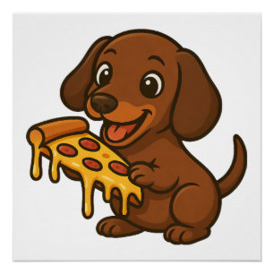 Poster Dachshund mignon dessin animé pizza amateur de piz