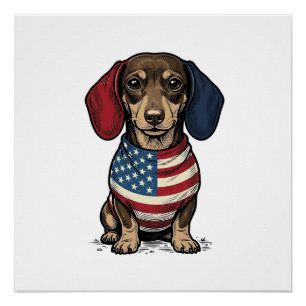 Poster Dachshund patriotique gravure vintage vecteur créa