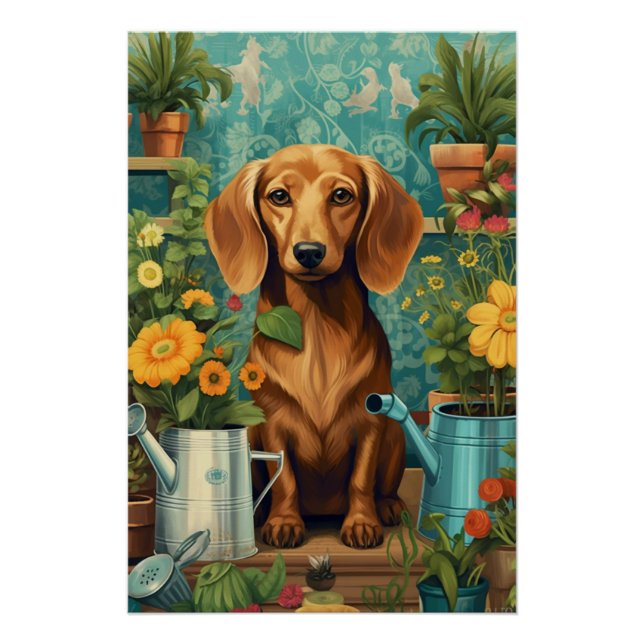 Poster Dachshund's Gardening Adventure (Devant)