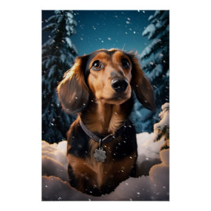 Poster Dachshund's Snowy Adventure