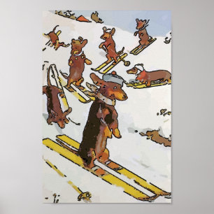 Poster Dachshunds sur les pistes, ajouter du texte