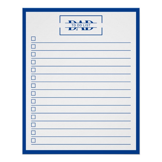 Poster Dad Modern Blue Monogram 20" x 25" To Do List (Devant)