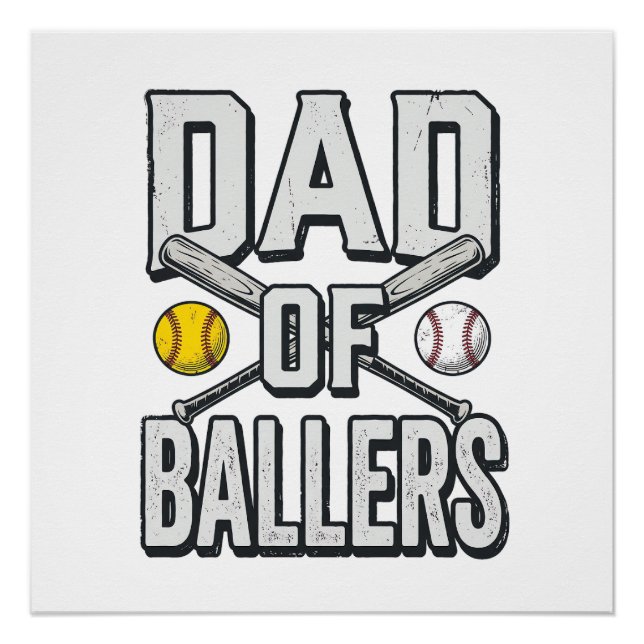 Poster Dad of Ballers Softball and Baseball Vintage Shirt (Devant)