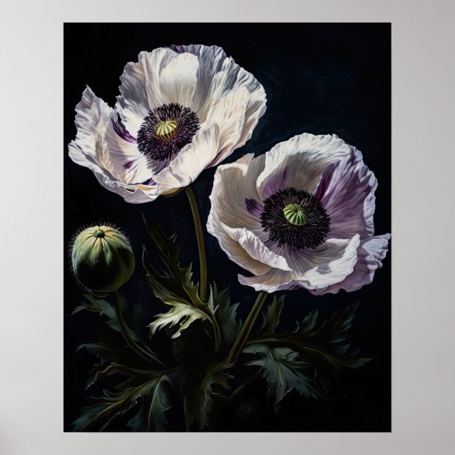 Poster d'affiche d'art blanc Oriental Fleurs de pa (Devant)
