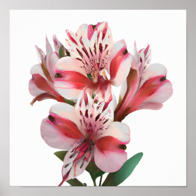 Poster d'affiche d'art floral Lilies du Pérou blan (Devant)