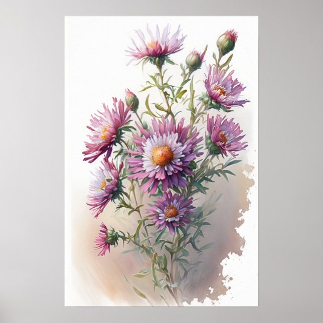 Poster d'affiche d'art rose Aster (Devant)