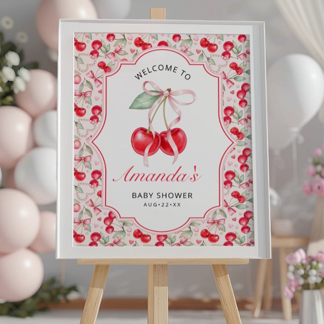 Poster d'Affiche de bienvenue Baby shower cerise (Baby Shower Welcome Poster )